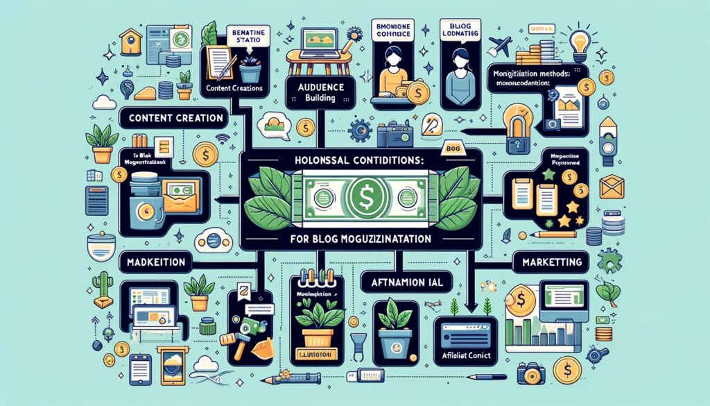 ブログ収益化に必要な条件と準備を表す図